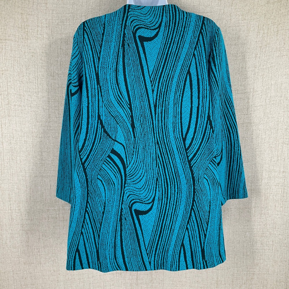 Ali Miles Jacket Women S Teal 3/4 Sleeve Abstract Wave Toggle Art To Wear NEW - Picture 2 of 11